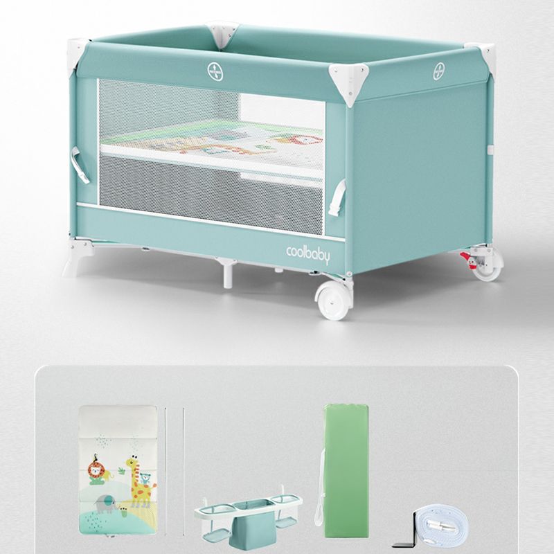 Folding Mini Metal Crib with Guard Rails | Under-Bed Storage & Locking Wheels