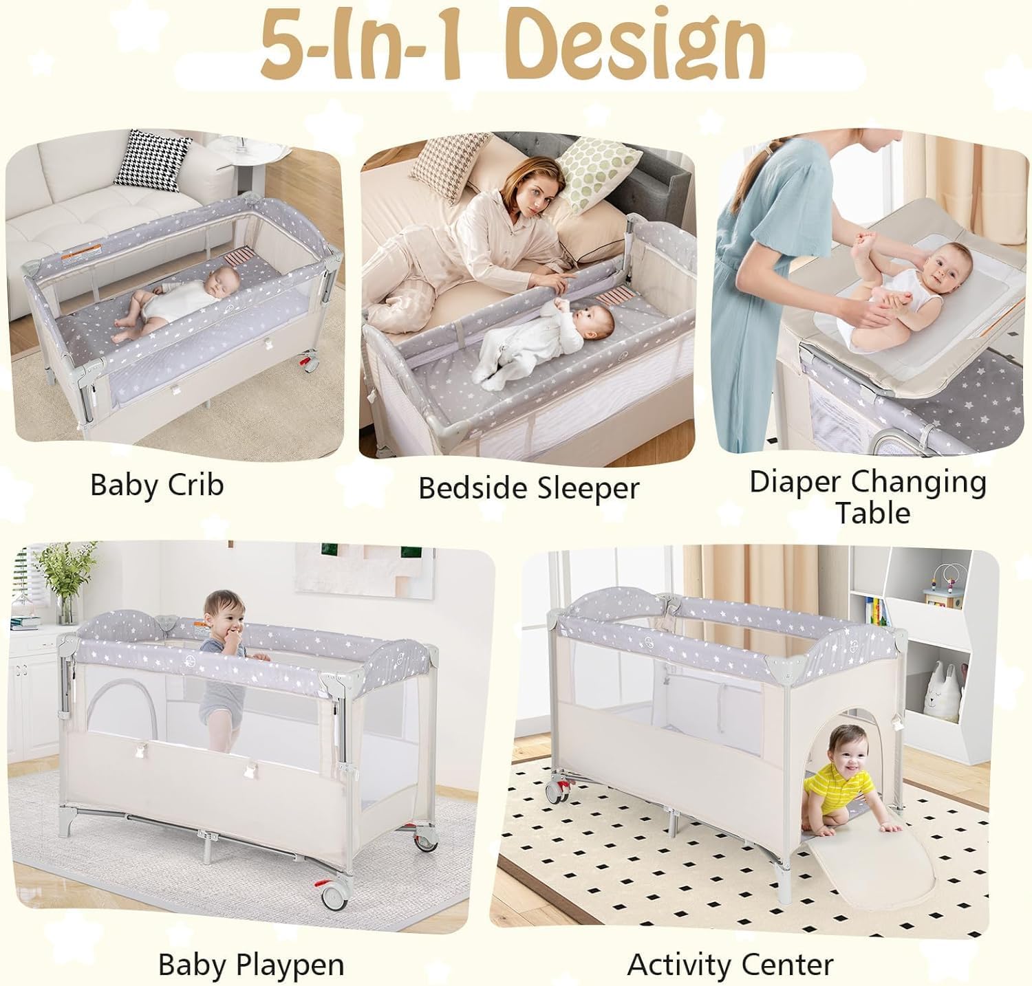 Folding Mini Metal Crib with Guard Rails | Under-Bed Storage & Locking Wheels