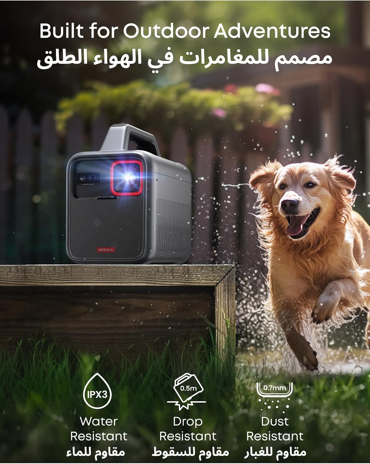 Nebula Anker Mars 3 Outdoor Portable Projector – 1080P Full HD Smart Projector with Battery, 1000 ANSI Lumens & Android TV