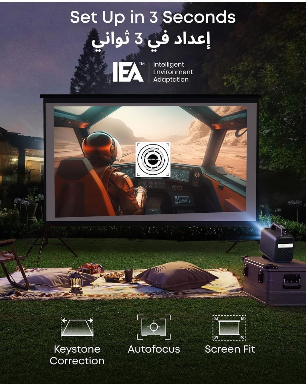 Nebula Anker Mars 3 Outdoor Portable Projector – 1080P Full HD Smart Projector with Battery, 1000 ANSI Lumens & Android TV