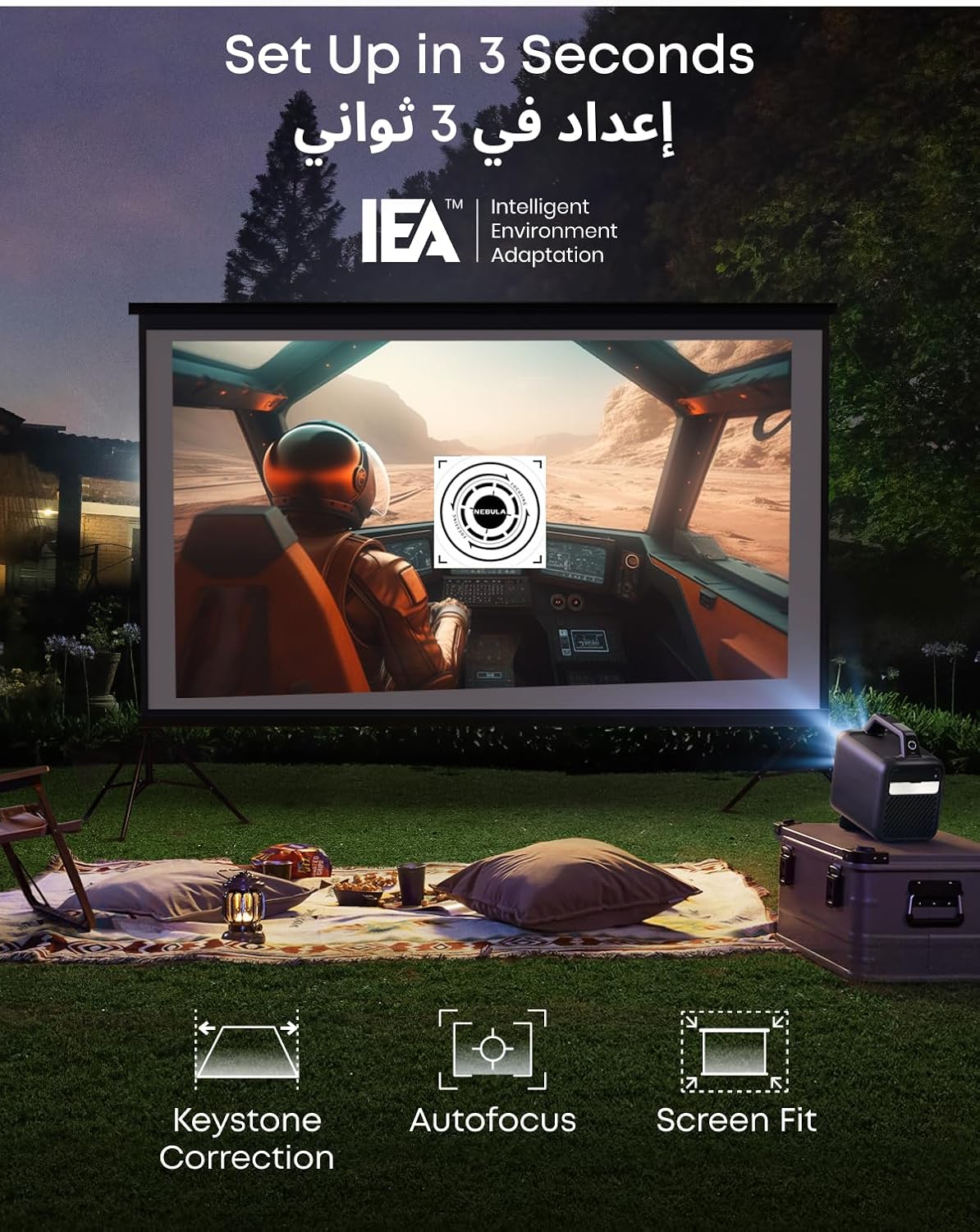 Nebula Anker Mars 3 Outdoor Portable Projector – 1080P Full HD Smart Projector with Battery, 1000 ANSI Lumens & Android TV