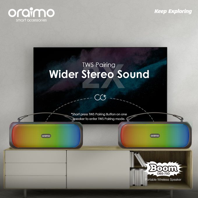 Oraimo Boom OBS-75D Wireless Bluetooth Speaker 30W with RGB Lights, FM Radio, USB & Deep Bass