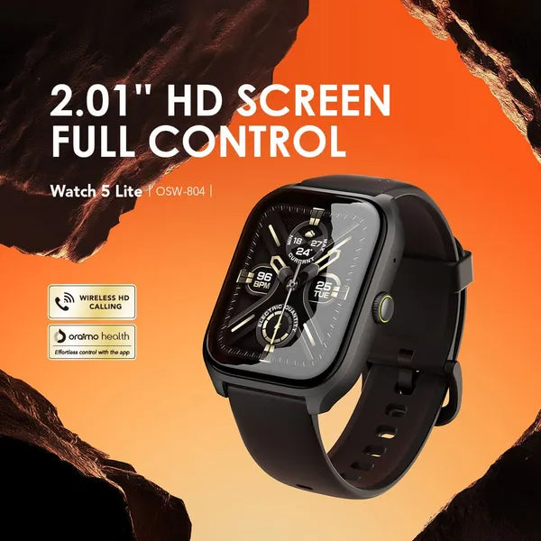 Oraimo Watch 5 Lite Smart Watch OSW-804 with 2.01” HD Display, Bluetooth Calling, IP68 & Health Tracking