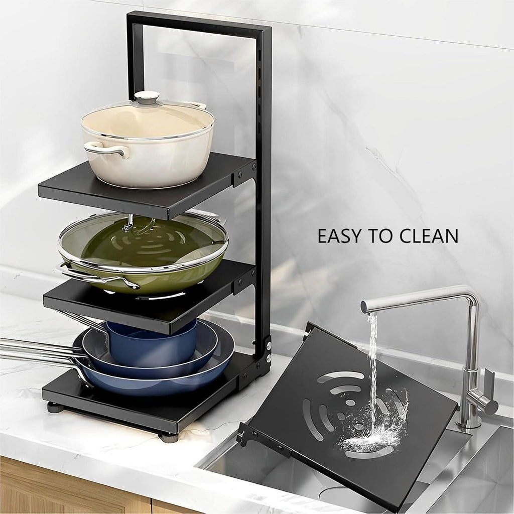 Pots and Pans Organizer Rack – Adjustable Kitchen Cabinet Storage Holder for Cookware & Lids (Heavy Duty Iron)