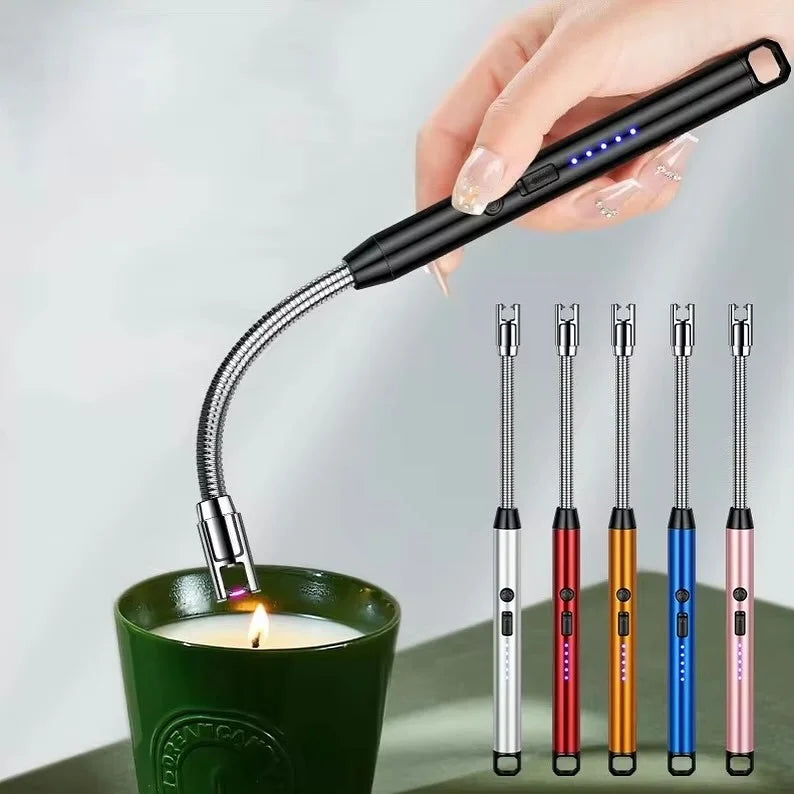 Rechargeable USB-C Electric Arc Lighter – Windproof Flameless Plasma Lighter with 360° Flexible Neck & LED Display (Gold)