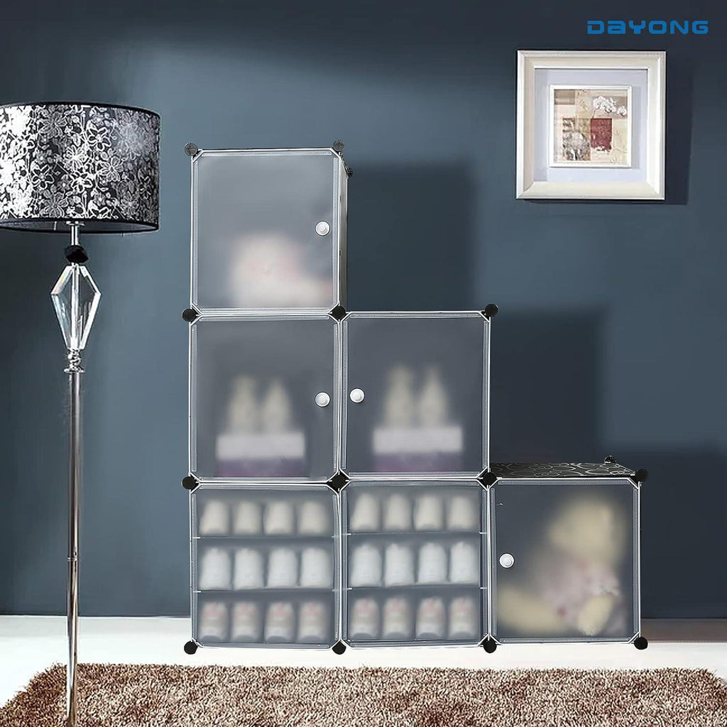 Portable Shoe Rack Organizer Tower – Modular Cube Storage Shoe Cabinet with Translucent Doors - LIFE STORES UGANDA