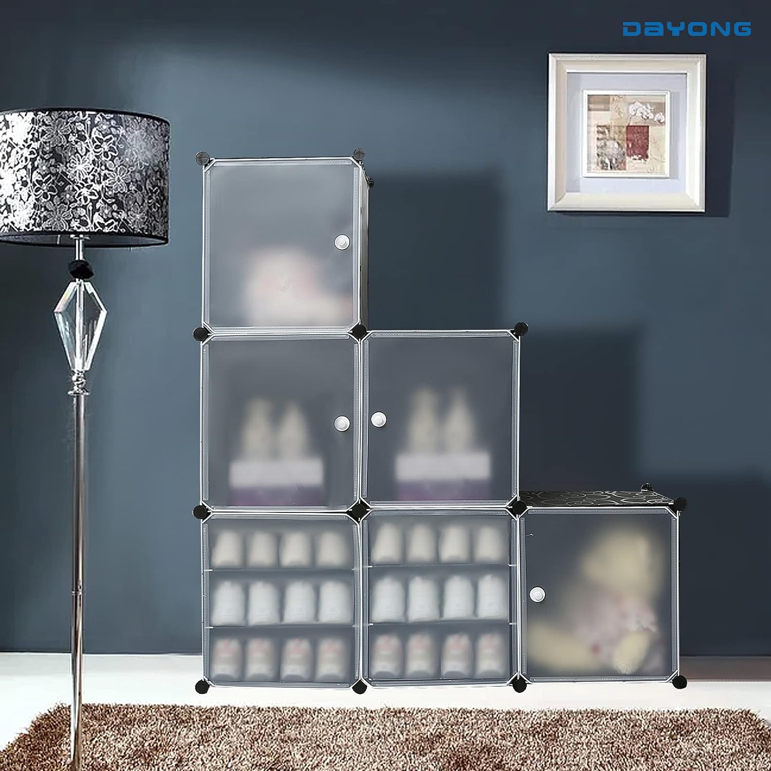 Portable Shoe Rack Organizer Tower – Modular Cube Storage Cabinet with Translucent Doors (Multi-Color) - LIFE STORES UGANDA