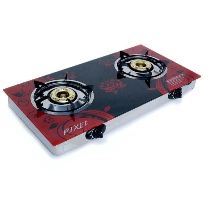 Pixel 2-Burner Gas Hot Plate – Tempered Glass with Automatic Ignition