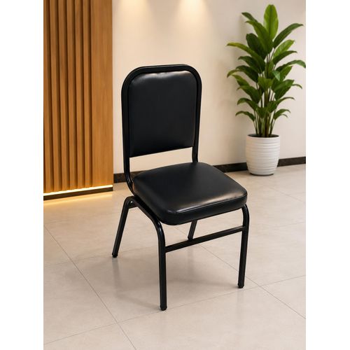 Black Stackable Banquet Chair – Padded Vinyl Seat, Sturdy Metal Frame & Upholstered Design