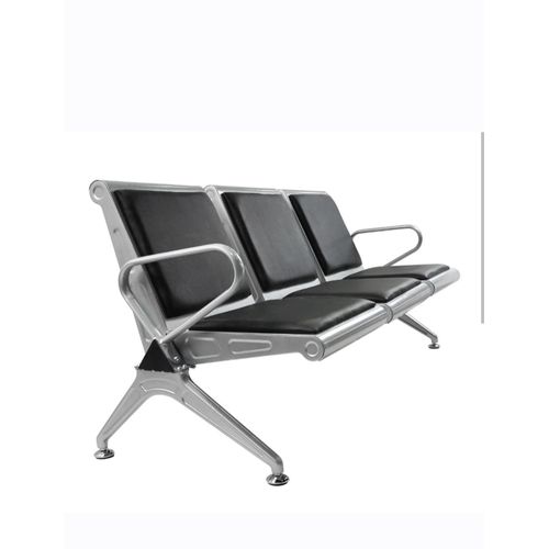 Modern 3-Seater Public Waiting Bench – Black Cushioned Seats & Silver Metal Frame