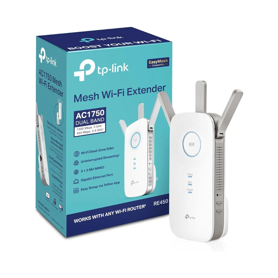 TP-Link AC1750 RE450 Wi-Fi Range Extender – Dual-Band 1750Mbps, Gigabit Ethernet & Mesh Support