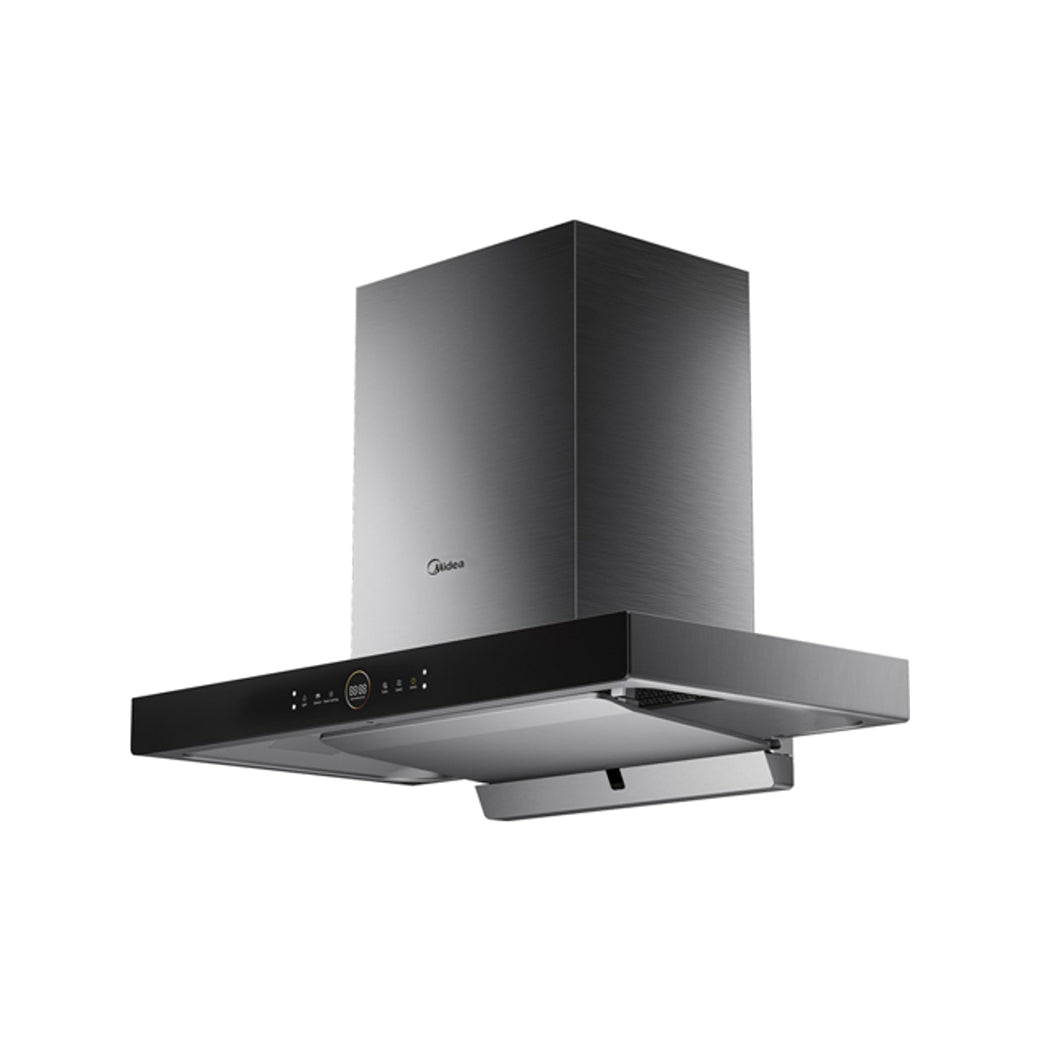 Midea 90cm Wall-Mounted T-Shaped Cooker Hood – Stainless Steel & Black Glass