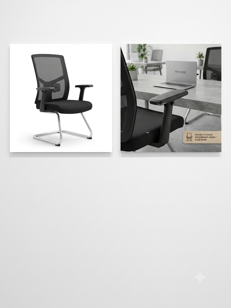 Modern Black Mesh Office Chair – Cushioned Seat, Fixed Armrests & Metal Sled Base