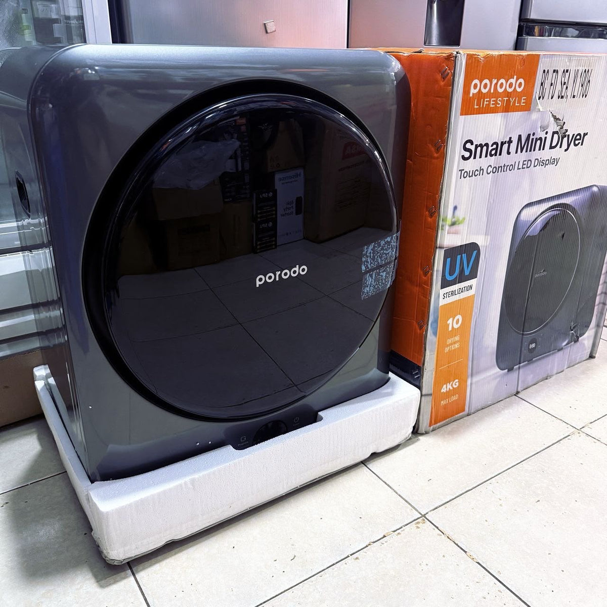 Porodo Lifestyle 4kg Smart Mini Dryer – 1150W, UV Sterilization, Touch LED Display & 10 Drying Options