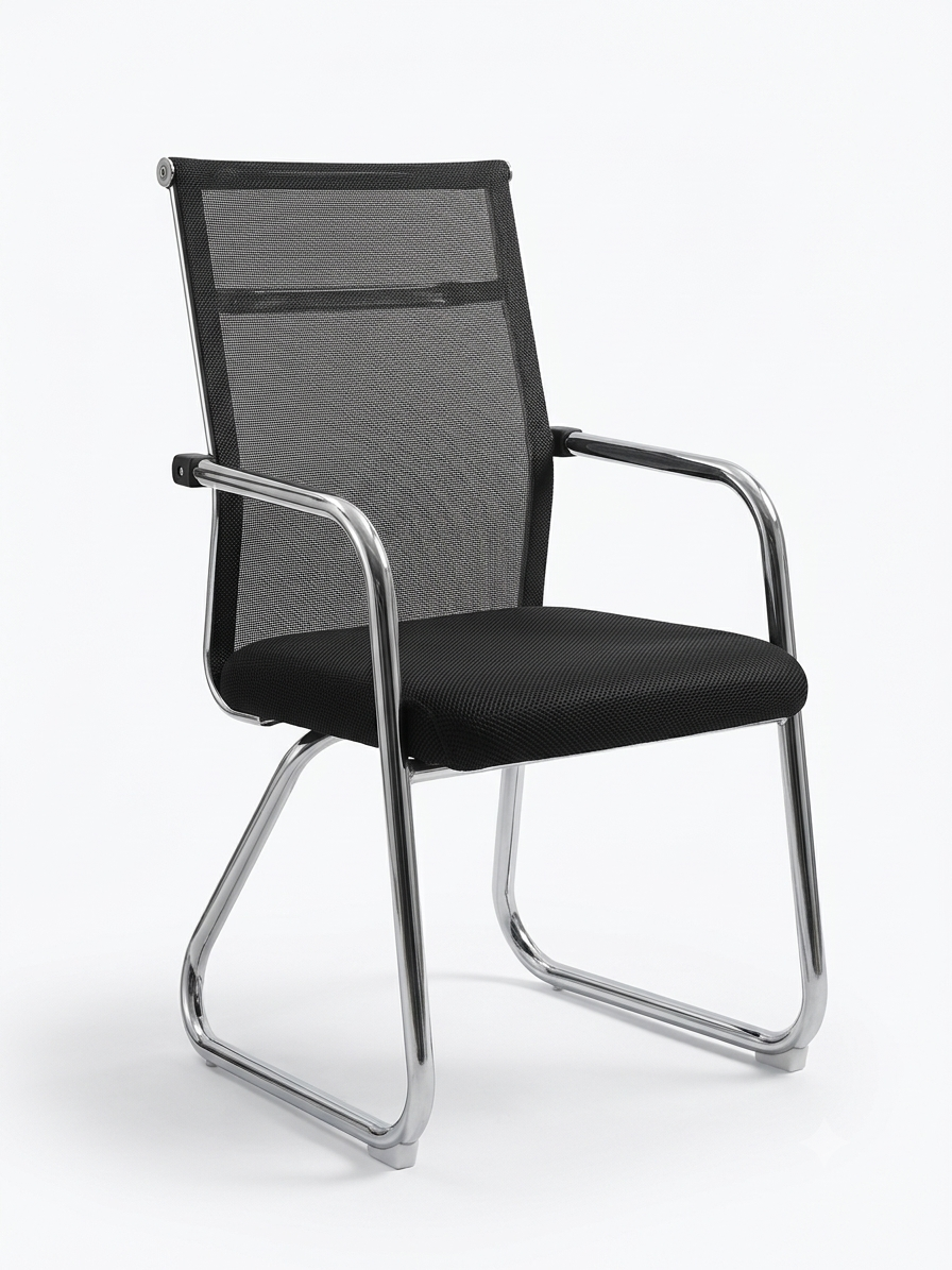 Modern Black Mesh Visitor Office Chair – Polished Chrome Cantilever Base & Fixed Curved Armrests