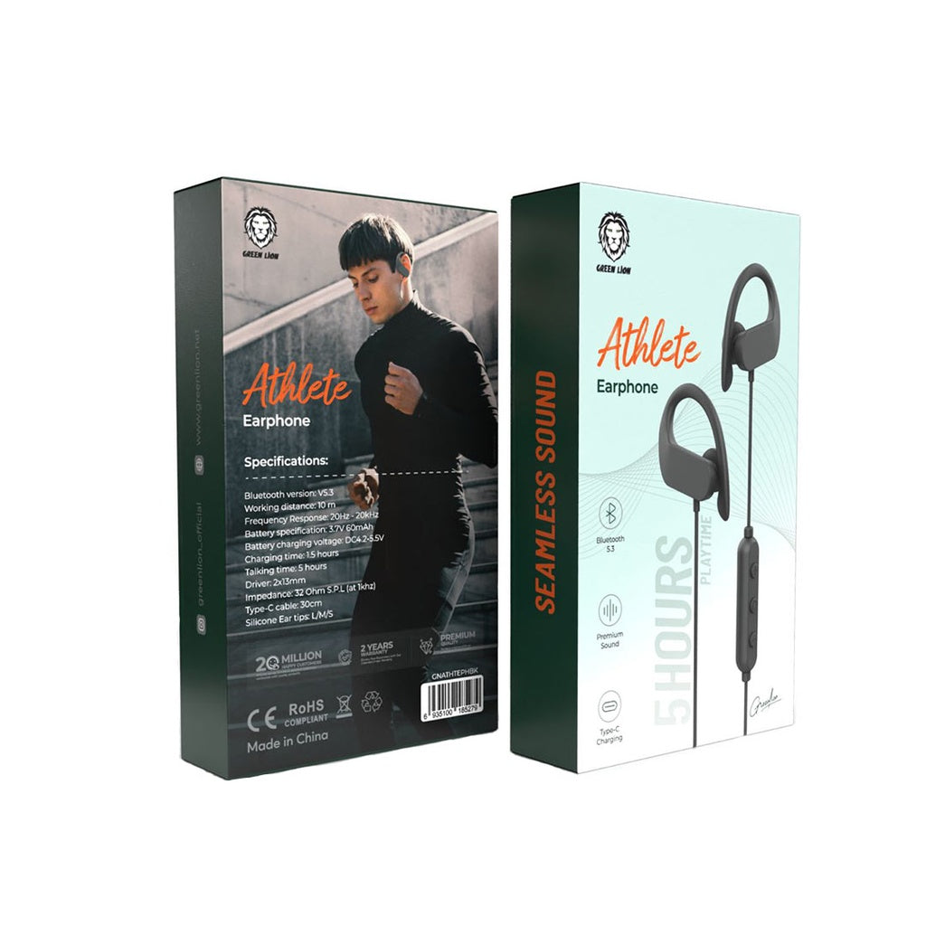 Green Lion Athlete Earphone – Bluetooth 5.3, 60mAh Battery & USB-C Charging