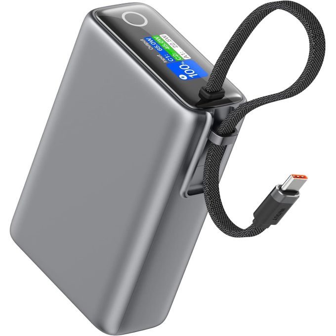 Green Lion Tron X 20000mAh 65W Power Bank – Built-In USB-C Cable, Smart TFT Display & Laptop Charging