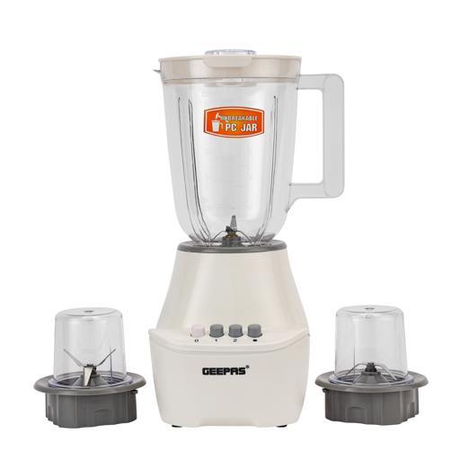 Geepas 400W 3-in-1 Blender | 1.5L Unbreakable Jar, 2 Stainless-Steel Blades, 2 Speed Settings, Pulse Function & Coffee/Spice Grinder - LIFE STORES UGANDA