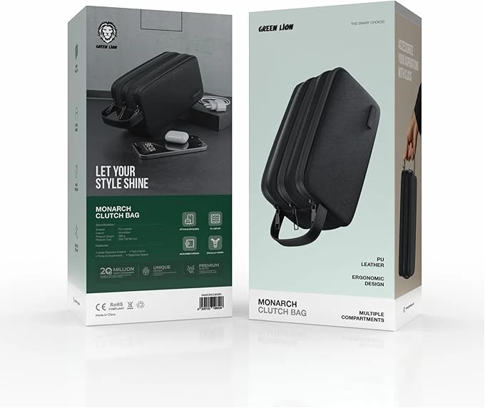 Green Lion Lyon Plus Fingerprint Bag – 3-Zipper Smart Anti-Theft PU Leather Pouch
