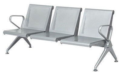 Executive 3-Seater Waiting Chair – Black Cushioned Seats & Silver Steel Frame