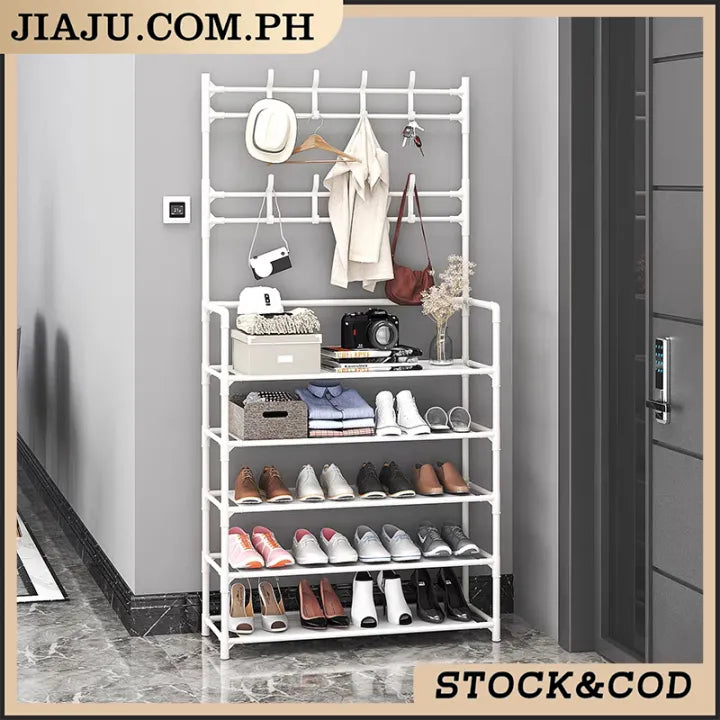 Multi-Tier Shoe Rack & Modern Standing Garment Rack – 5-Shelf Coat Organizer with Bottom Storage (Stainless Steel, 60 x 26 x 172 cm)