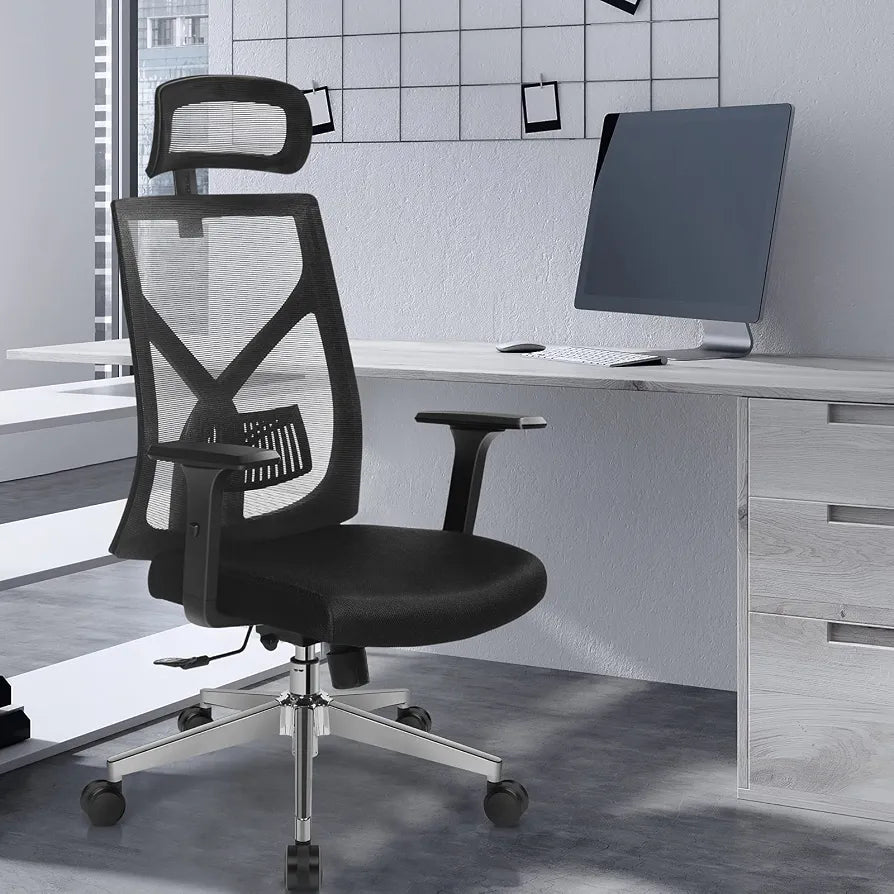 High Back Ergonomic Office Chair – Adjustable Lumbar Support, 3D Armrests & Headrest