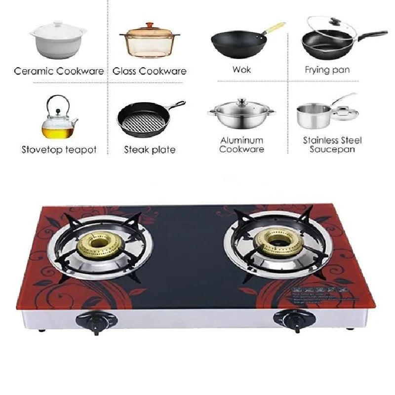 Pixel 2-Burner Gas Hot Plate – Tempered Glass with Automatic Ignition