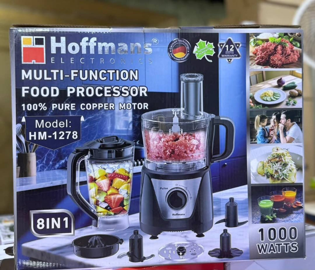 Hoffmans HM1278 8-in-1 Multifunction Food Processor – 1000W Blender & Food Chopper | Black