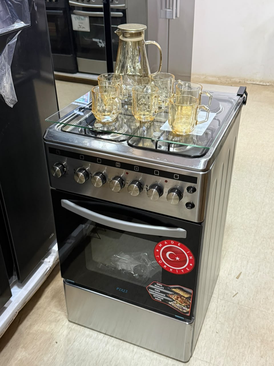Pixel 50×55cm Stainless Steel Cooker with Stand & Electric Oven – Free Jar Set