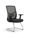 Modern Black Mesh Office Chair – Cushioned Seat, Fixed Armrests & Metal Sled Base