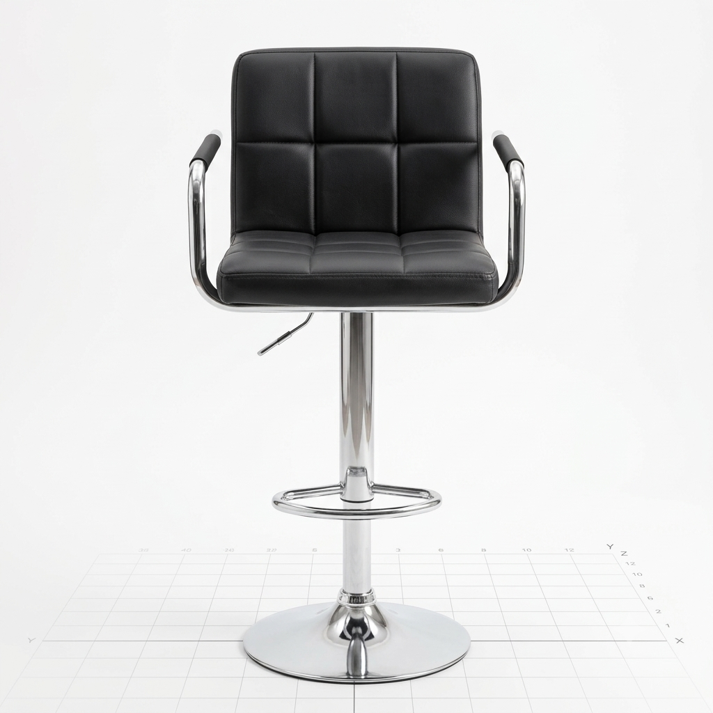 Black Adjustable Faux-Leather Bar Stool – 360° Swivel, Chrome Armrests & Integrated Footrest