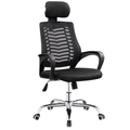 Black Ergonomic Mesh Office Desk Chair – Striped Mesh Back, Adjustable Headrest & Chrome Swivel Base