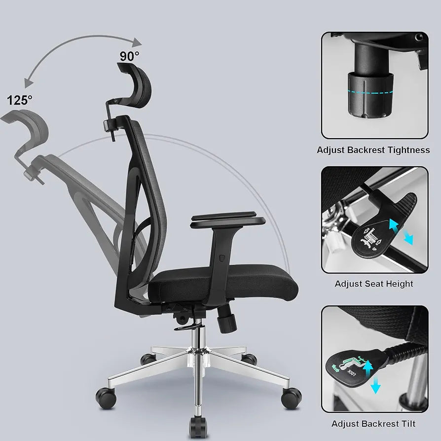 High Back Ergonomic Office Chair – Adjustable Lumbar Support, 3D Armrests & Headrest