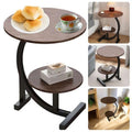 2-Tier C-Shaped Side Table – Wood Grain Top & Black Metal Frame