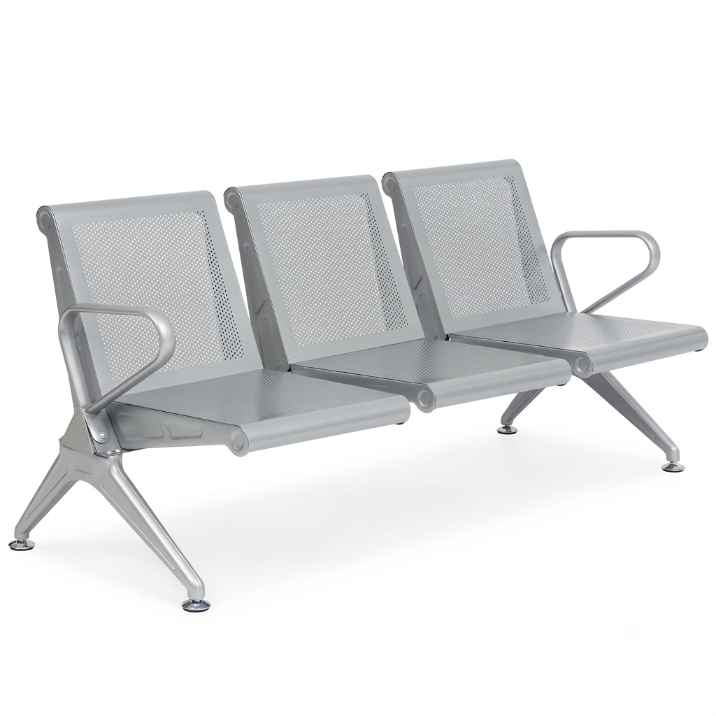 Executive 3-Seater Waiting Chair – Black Cushioned Seats & Silver Steel Frame