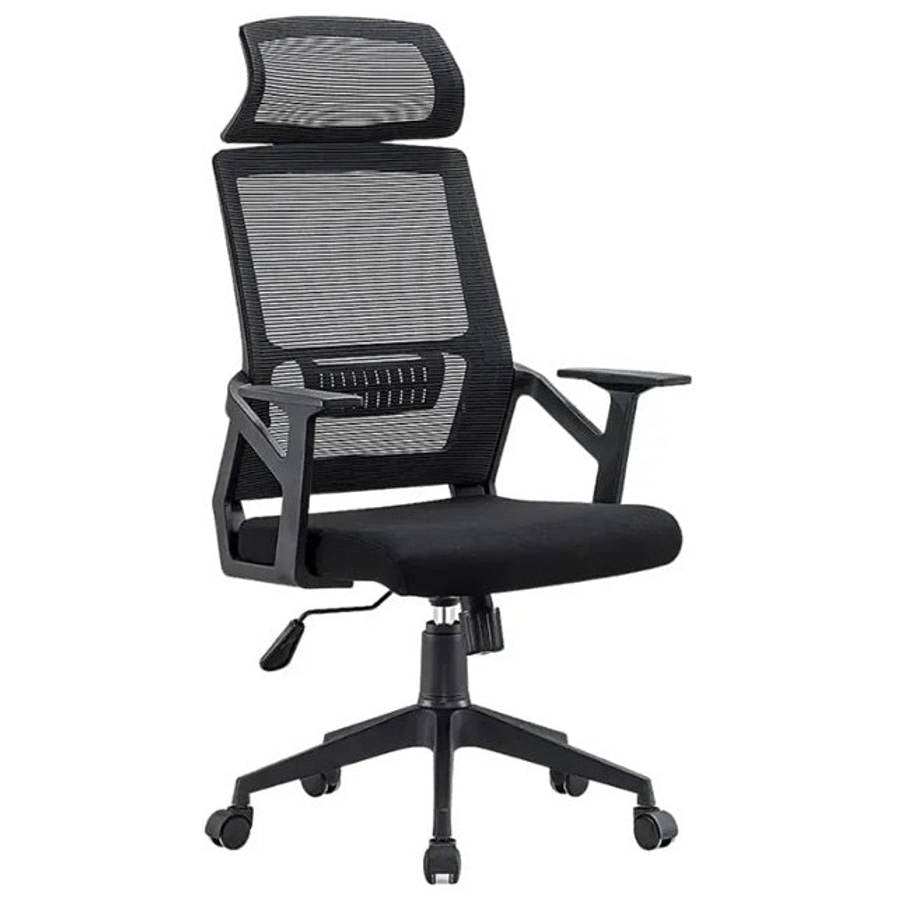 High Back Mesh Office Swivel Chair – Adjustable Headrest, Cushioned Fabric Seat & Nylon Base