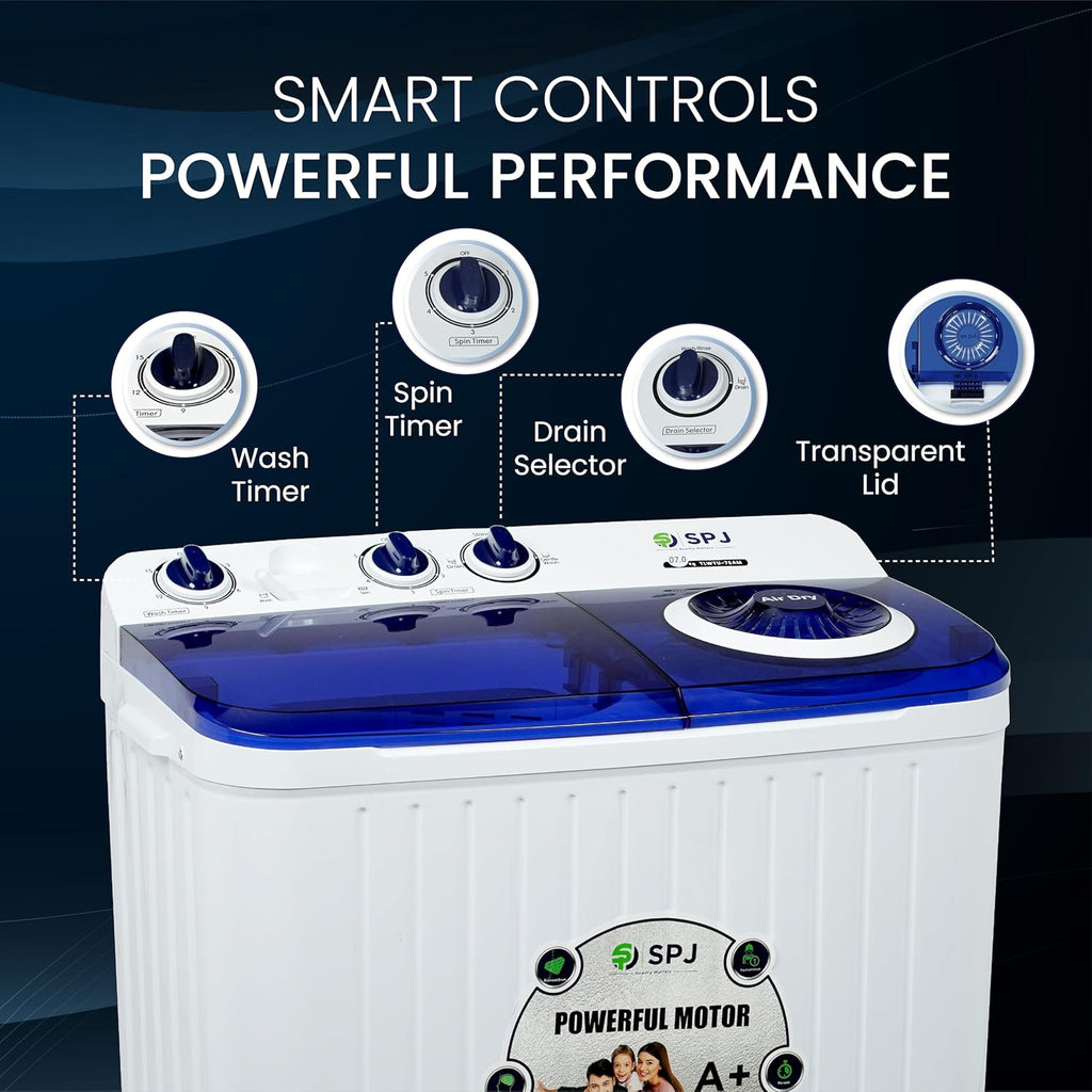 SPJ 7KG Twin Tub Washing Machine – Semi-Automatic Twin Tub Washer for Home Laundry