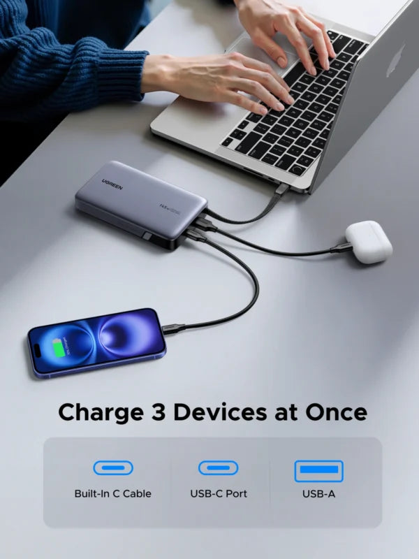 UGREEN Nexode 20000mAh 145W Power Bank – Built-In USB-C Cable, Laptop Charging & 72Wh Battery