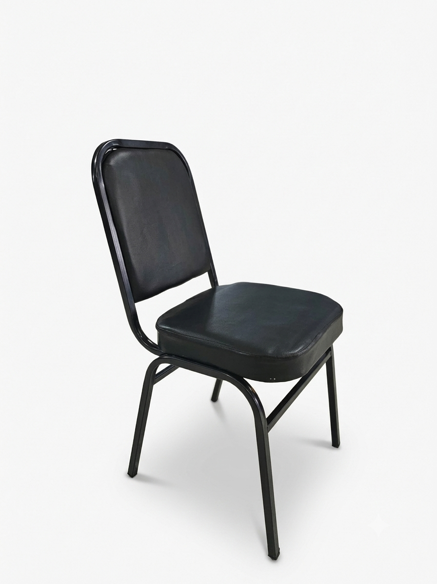Black Stackable Banquet Chair – Padded Vinyl Seat, Sturdy Metal Frame & Upholstered Design