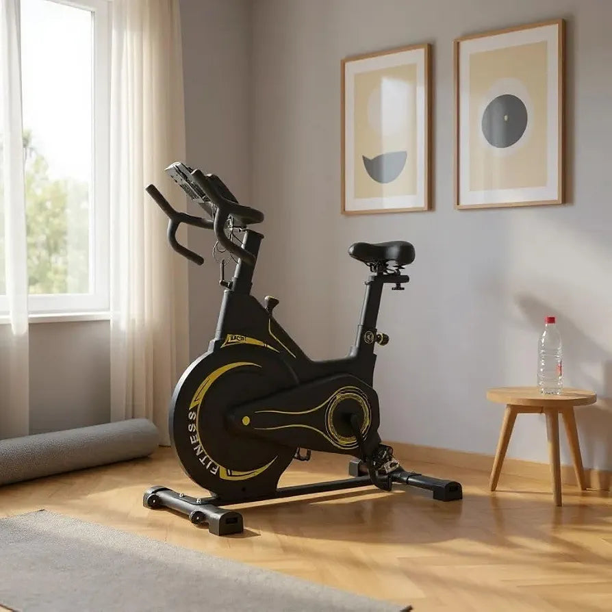 Happy Gym Indoor Spinning Exercise Bike – Black & Red Adjustable Stationary Fitness Bike with LCD Display