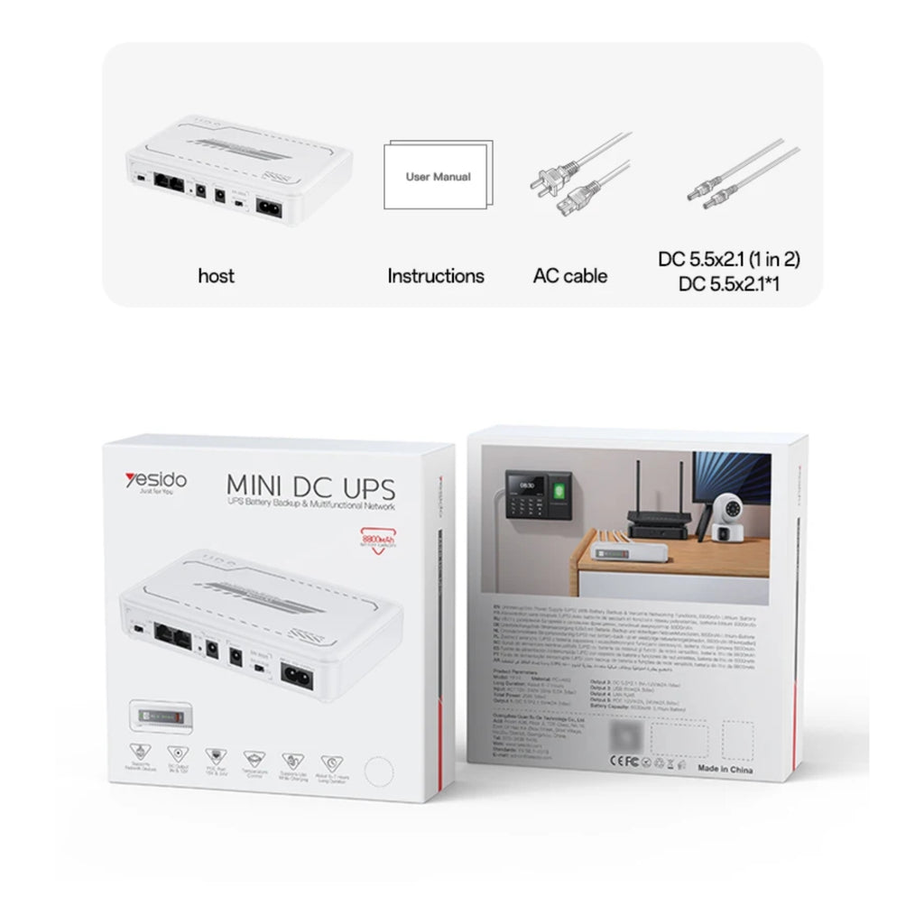 Yesido 8800mAh Mini DC UPS – Automatic Backup Power for Routers, Modems & CCTV