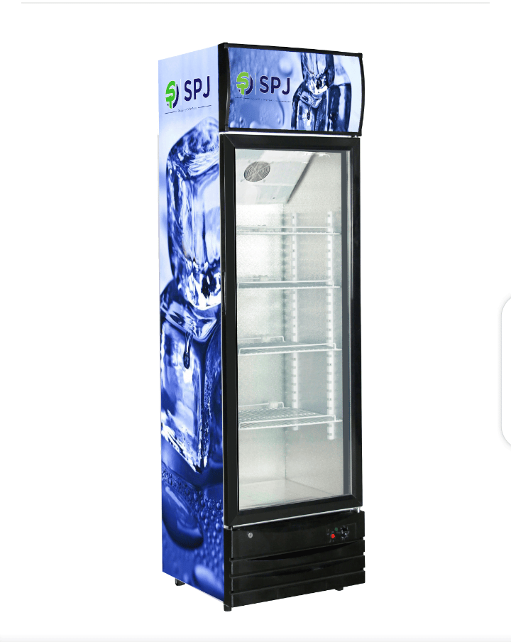 SPJ 450L Single-Door Glass Display Chiller – Commercial Beverage Cooler with LED Lighting