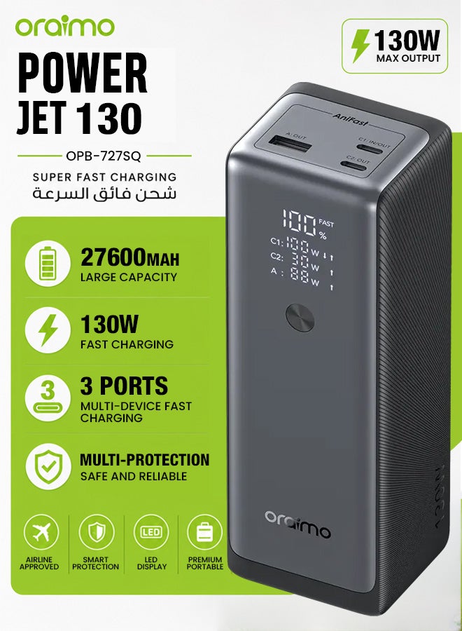 Oraimo PowerJet 130 27600mAh 130W Power Bank – Laptop Fast Charging & Smart Digital Display