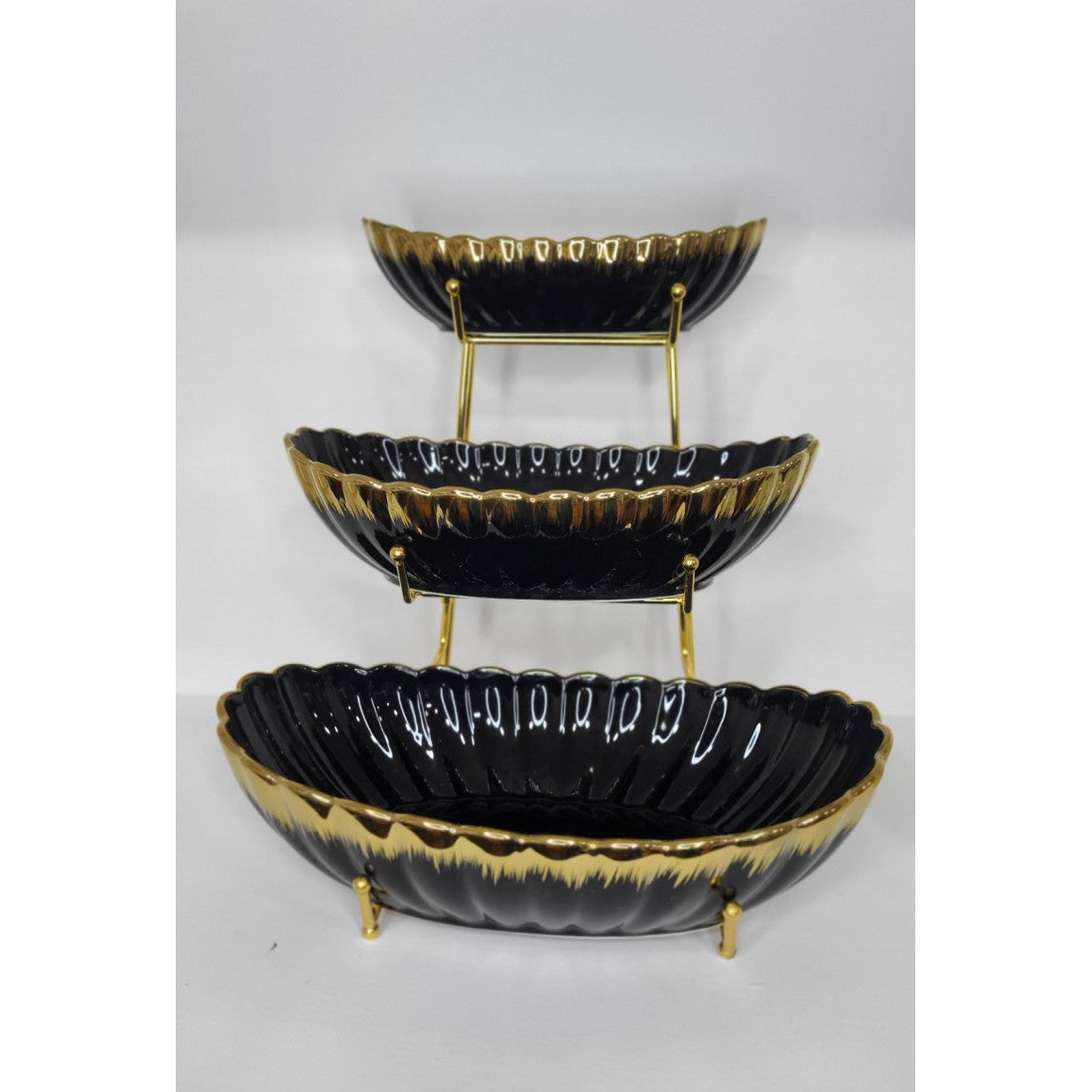 3-Tier Ceramic Fruit Bowl/ Salad bowl with Elegant Gold Stand – Stylish Storage & Serving Solution