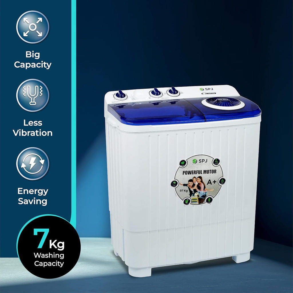 SPJ 7KG Twin Tub Washing Machine – Semi-Automatic Twin Tub Washer for Home Laundry