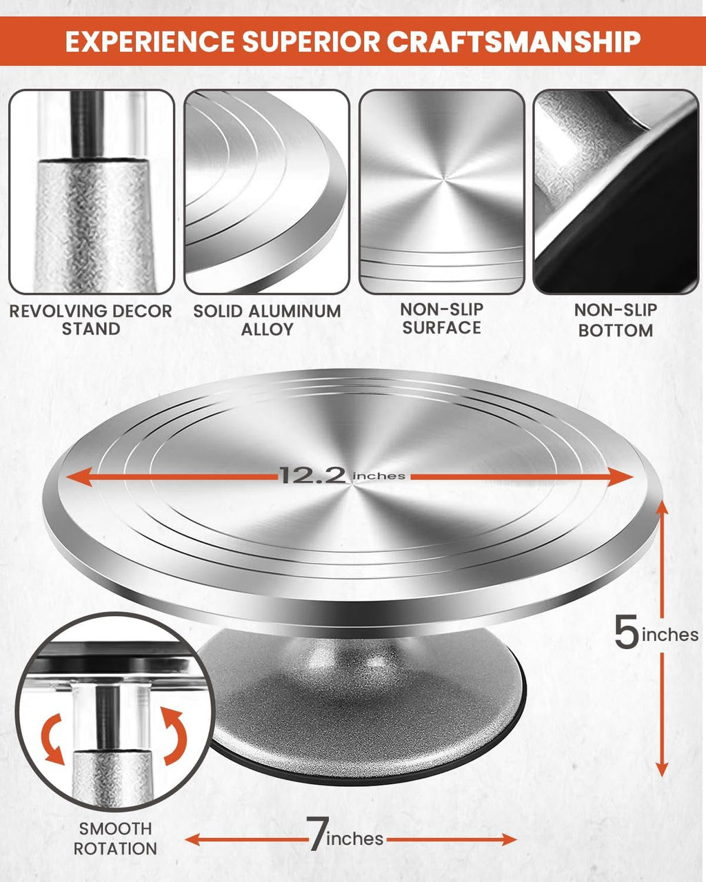 12-Inch Rotating Aluminum Alloy Cake Decorating Stand – 360° Cake Turntable for Icing, Decorating & Baking