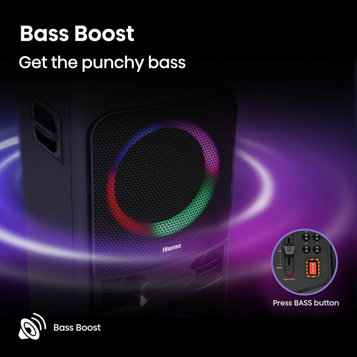 Hisense HP300 400W DJ Party Speaker – RGB Lights, Karaoke, Bass Boost & Bluetooth 5.0