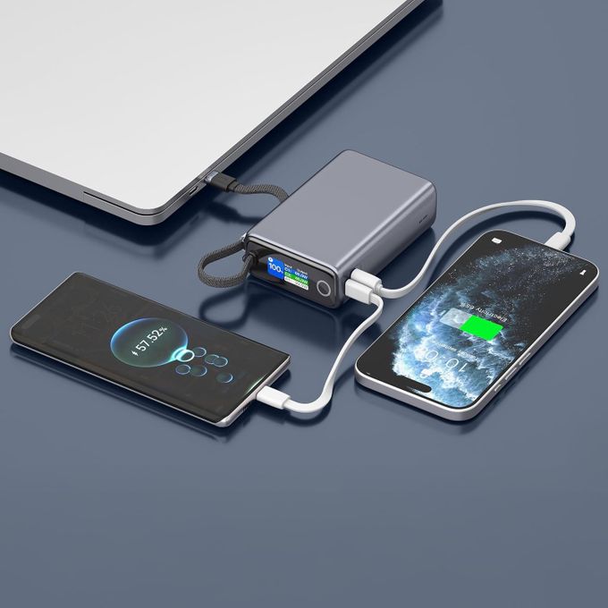 Green Lion Tron X 20000mAh 65W Power Bank – Built-In USB-C Cable, Smart TFT Display & Laptop Charging