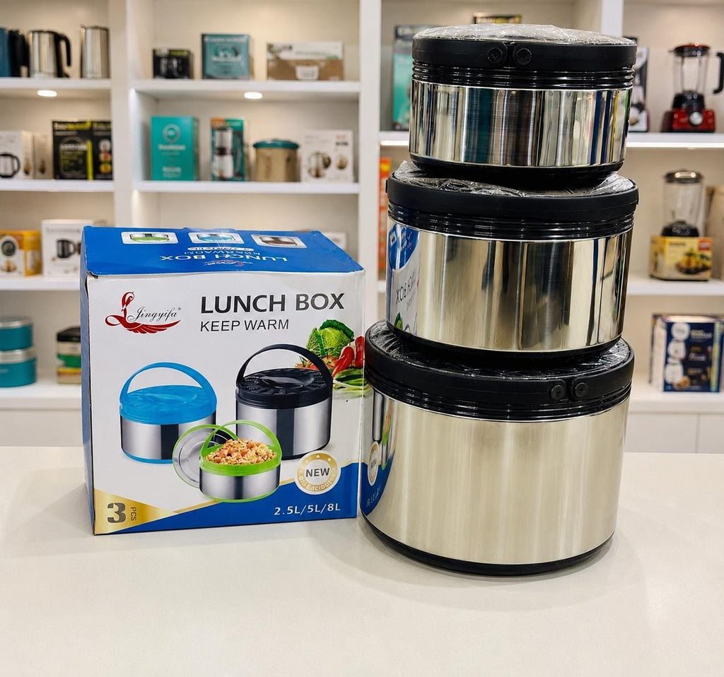 Jingyifa 3-Piece Insulated Lunch Box & Food Flask Set – 2.5L, 5L & 8L