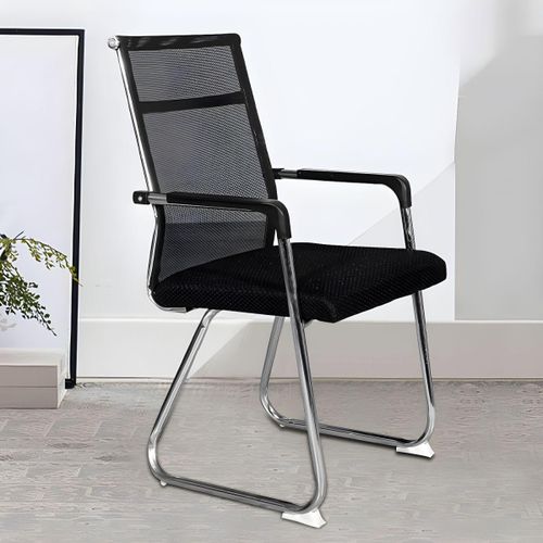Modern Black Mesh Visitor Office Chair – Polished Chrome Cantilever Base & Fixed Curved Armrests